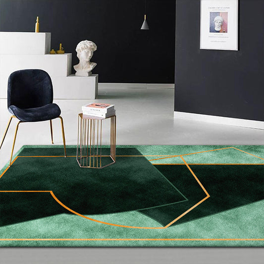 Green Bedroom Rug Modern Color Block Geometry Line Pattern Area Rug Polyester Stain-Resistant Carpet Clearhalo 'Area Rug' 'Modern' 'Rugs' Rug' 1636095