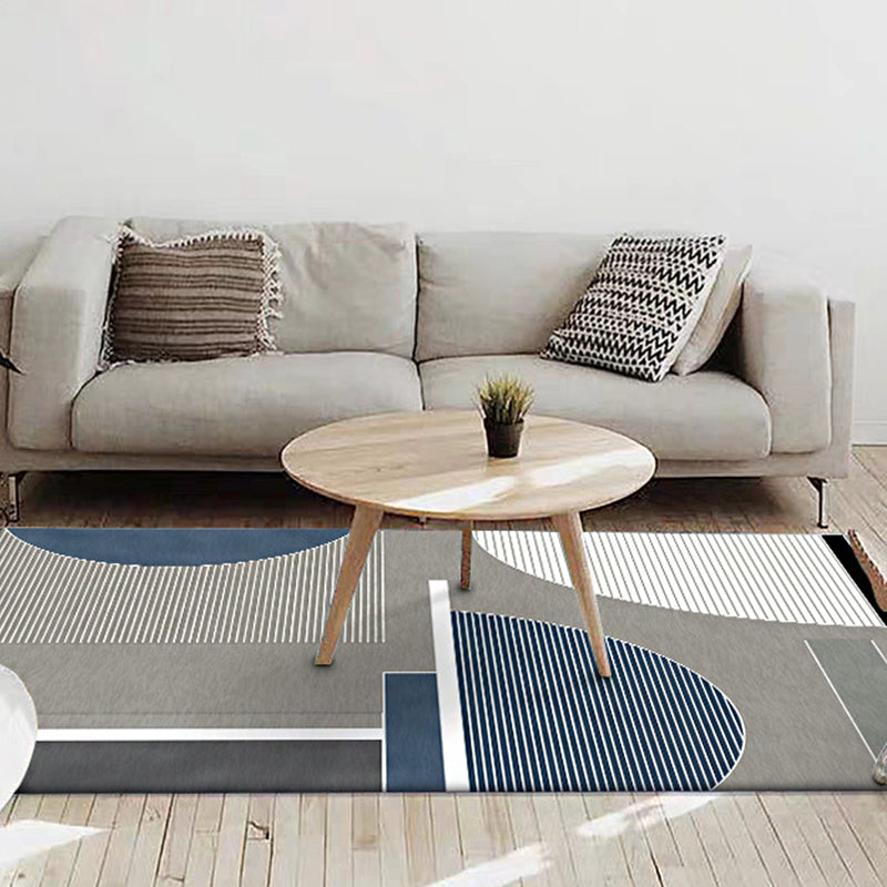 Modern Living Room Rug in Grey Color Block Stripe Irregular Shape Print Rug Polyester Non-Slip Backing Area Rug Clearhalo 'Area Rug' 'Modern' 'Rugs' Rug' 1636119