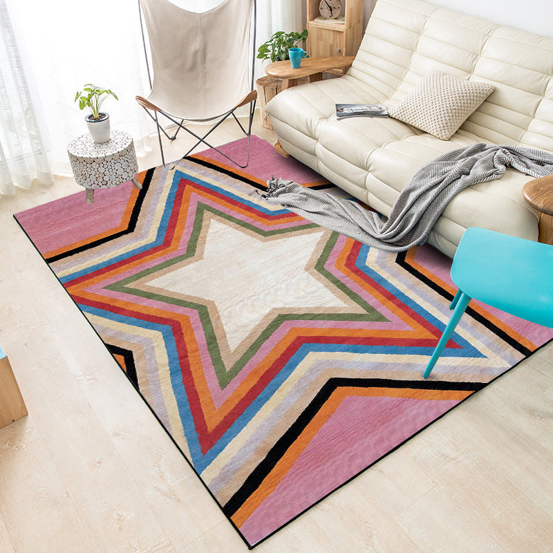 Casual Modern Rug in Pink Geometry Star Pattern Rug Polyester Pet Friendly Carpet for Home Decoration Clearhalo 'Area Rug' 'Modern' 'Rugs' Rug' 1636143