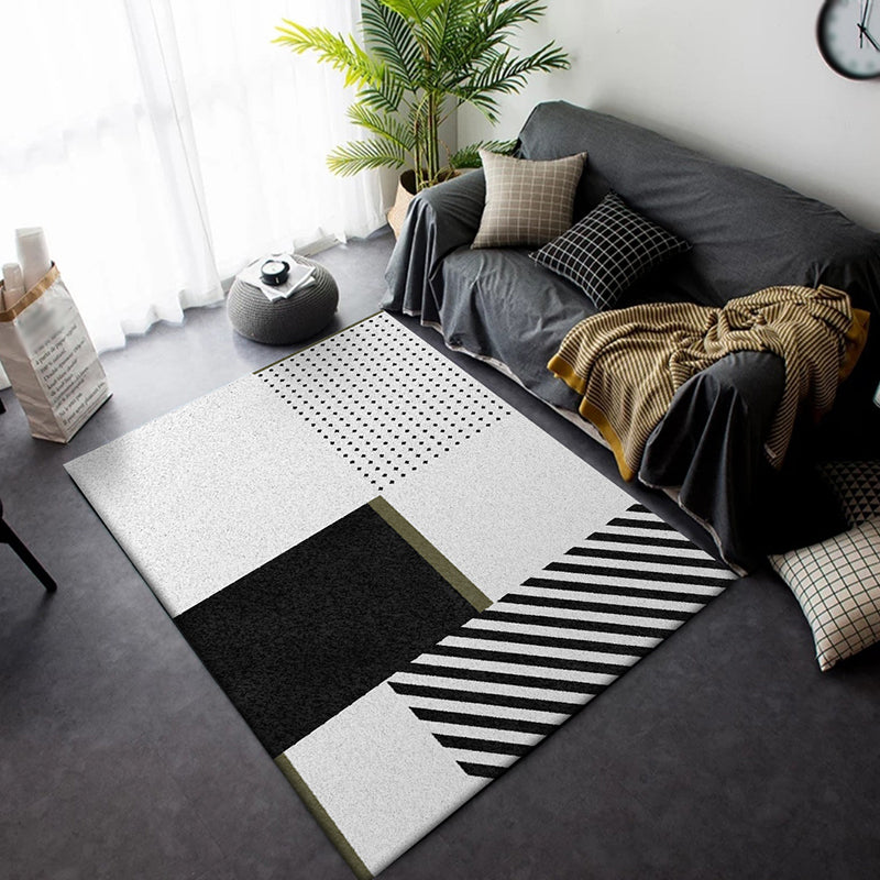 Nordic Modern Rug in Black and White Geometry Dots Stripe Pattern Rug Polyester Washable Carpet for Home Decoration Black-White Clearhalo 'Area Rug' 'Modern' 'Rugs' Rug' 1636174