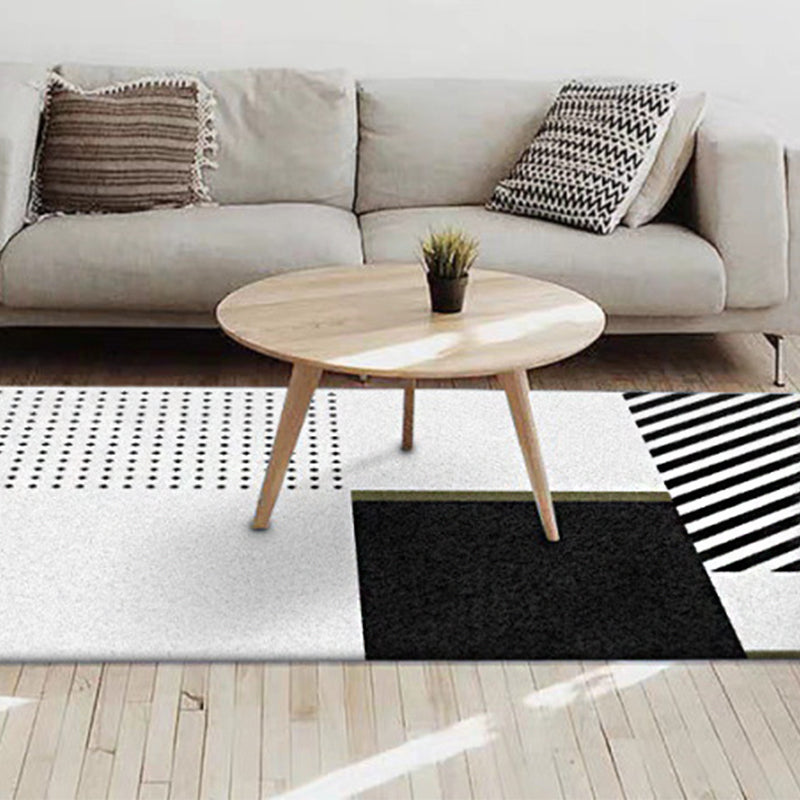 Nordic Modern Rug in Black and White Geometry Dots Stripe Pattern Rug Polyester Washable Carpet for Home Decoration Clearhalo 'Area Rug' 'Modern' 'Rugs' Rug' 1636175