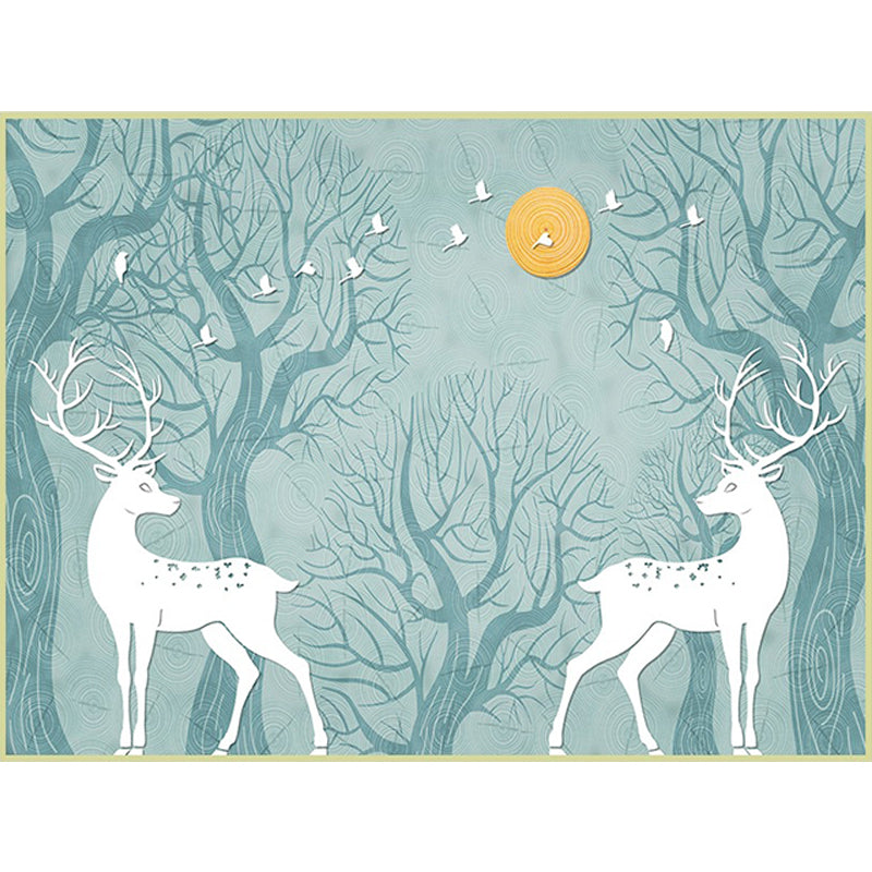 Modern Living Room Rug in Black and White Animals Deer Bird Tree Print Rug Polyester Pet Friendly Area Rug Clearhalo 'Area Rug' 'Modern' 'Rugs' Rug' 1636184