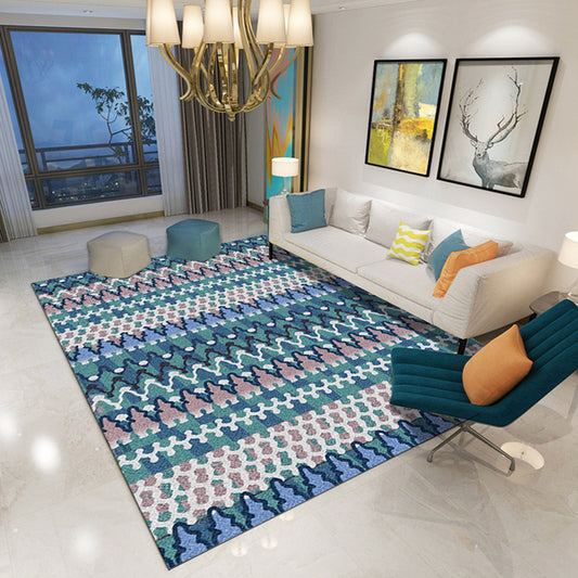 Southwestern Living Room Rug in Black and Blue Geometric Diamond Print Rug Polyester Non-Slip Area Rug Blue Clearhalo 'Area Rug' 'Rugs' 'Southwestern' Rug' 1636190