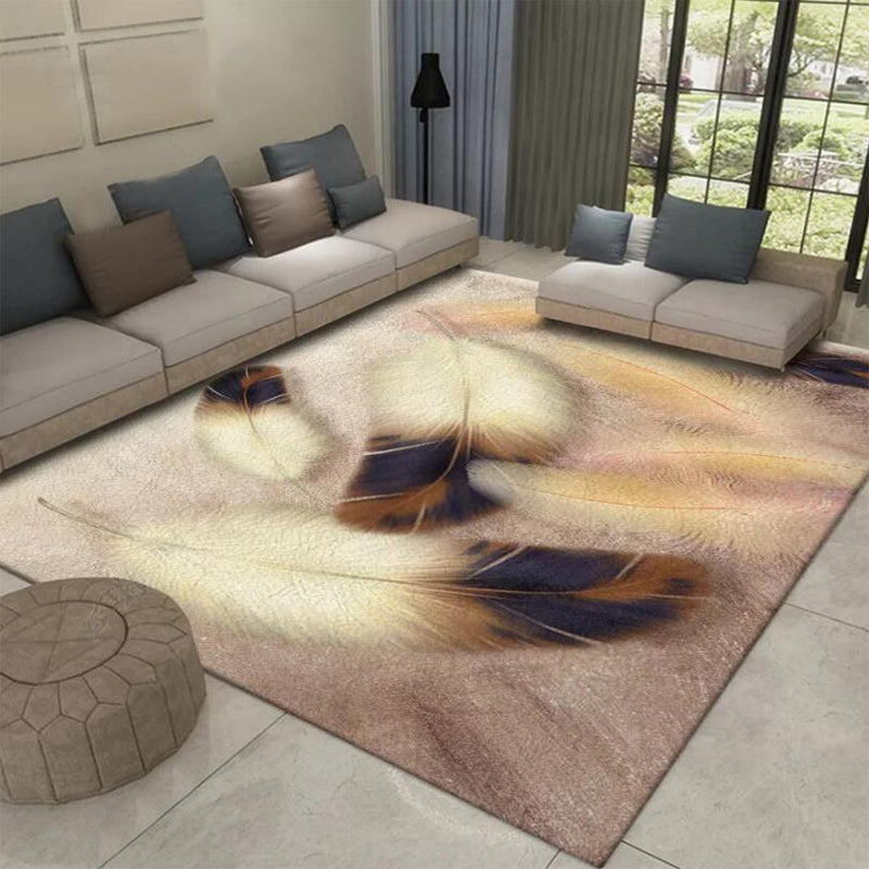 Casual Modern Rug in Pink Animal Feather Pattern Rug Polyester Machine Washable Carpet for Home Decoration Pink Clearhalo 'Area Rug' 'Modern' 'Rugs' Rug' 1636435