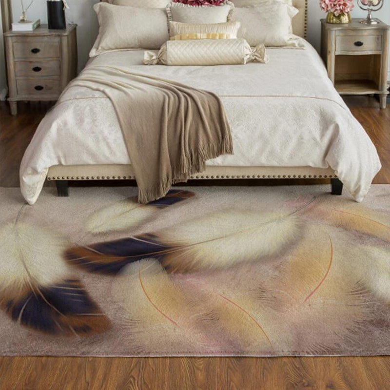 Casual Modern Rug in Pink Animal Feather Pattern Rug Polyester Machine Washable Carpet for Home Decoration Clearhalo 'Area Rug' 'Modern' 'Rugs' Rug' 1636436