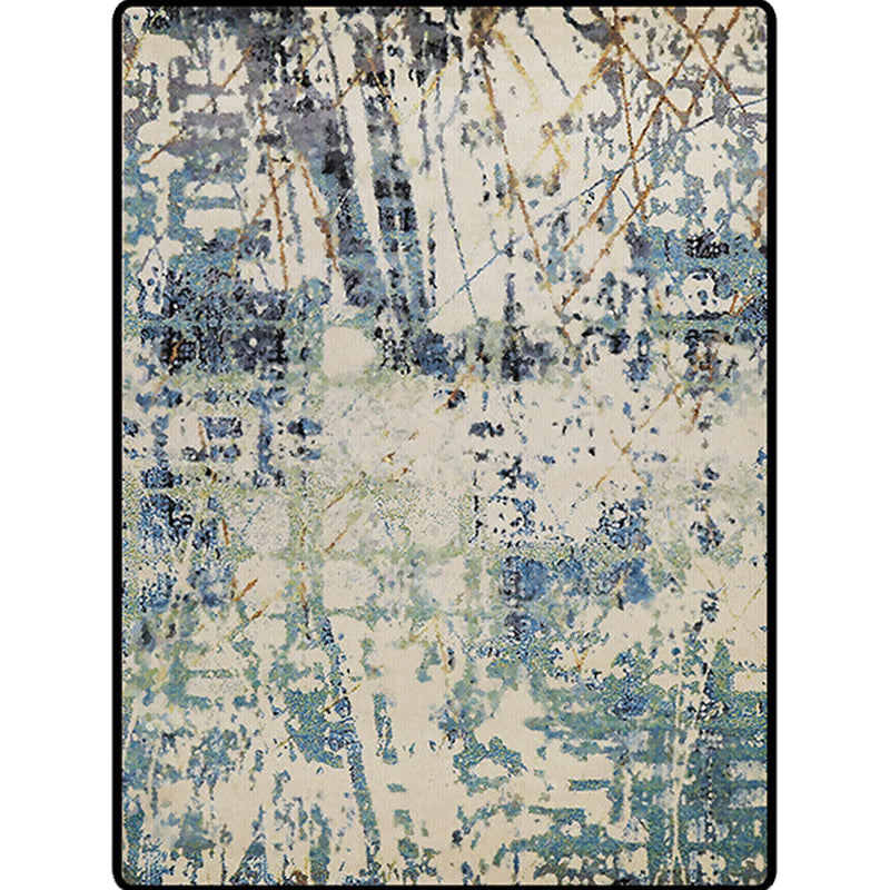 Ivory and Teal Bedroom Rug Modern Abstract Pattern Area Rug Polyester Pet Friendly Washable Carpet Clearhalo 'Area Rug' 'Modern' 'Rugs' Rug' 1636453