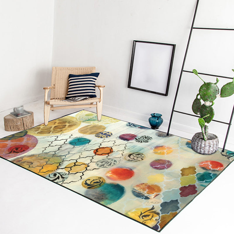 Ivory and Yellow Bedroom Rug Modern Abstract Circle Pattern Area Rug Polyester Washable Carpet Clearhalo 'Area Rug' 'Modern' 'Rugs' Rug' 1636500