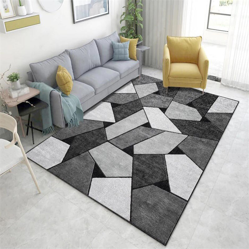 Modern Living Room Rug in Black and Grey Color Block Irregular Shape Print Rug Polyester Machine Washable Area Rug Clearhalo 'Area Rug' 'Modern' 'Rugs' Rug' 1636657