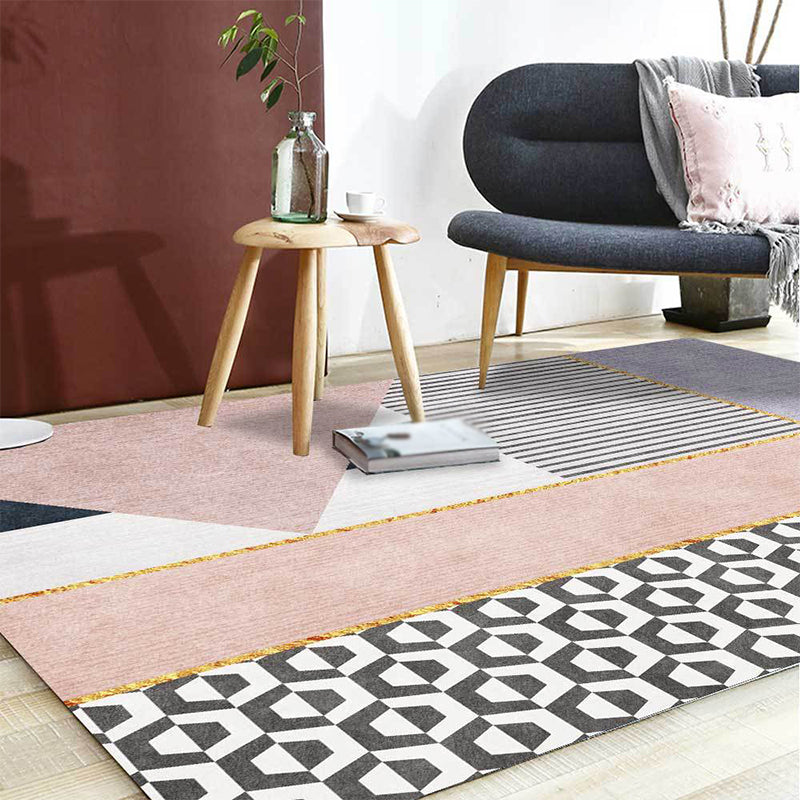 Casual Modern Rug in Pink and Purple Colorblock Geometry Pattern Rug Polyester Washable Carpet for Home Decoration Pink Clearhalo 'Area Rug' 'Modern' 'Rugs' Rug' 1636693