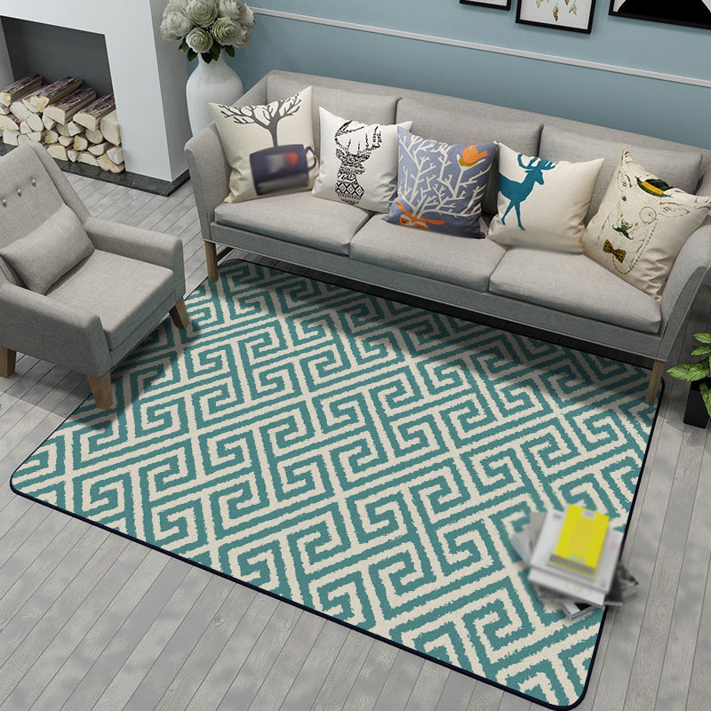 Modern Living Room Rug in Green Geometric Greek Keys Print Rug Polyester Pet Friendly Area Rug Green Clearhalo 'Area Rug' 'Modern' 'Rugs' Rug' 1636720