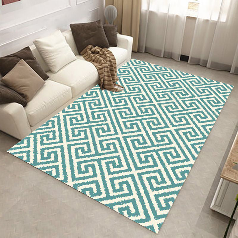 Modern Living Room Rug in Green Geometric Greek Keys Print Rug Polyester Pet Friendly Area Rug Clearhalo 'Area Rug' 'Modern' 'Rugs' Rug' 1636721