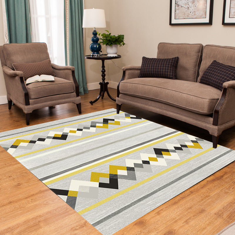 Grey Bedroom Rug Modern Geometry Diamond Stripe Pattern Area Rug Polyester Washable Pet Friendly Carpet Clearhalo 'Area Rug' 'Modern' 'Rugs' Rug' 1636757