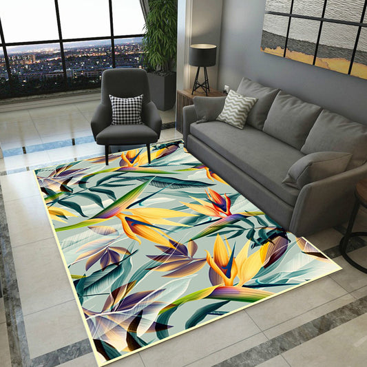 Vintage Living Room Rug in Green Botanical Leaf Print Rug Polyester Pet Friendly Washable Area Rug Clearhalo 'Area Rug' 'Rugs' 'Vintage' Rug' 1636801