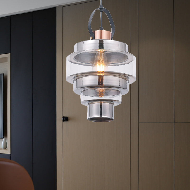 Silver/Brass/Rose Gold Ripple Pendant Ceiling Light Post-Modern Clear Glass 1 Light Living Room Hanging Lamp with Handle Silver Clearhalo 'Ceiling Lights' 'Glass shade' 'Glass' 'Industrial Pendants' 'Industrial' 'Middle Century Pendants' 'Pendant Lights' 'Pendants' 'Tiffany' Lighting' 163681