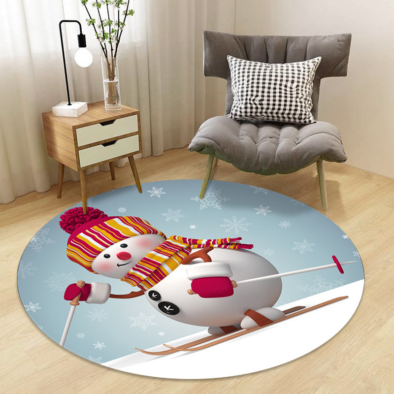 Stylish Kids Rug in Black and Yellow Fairy Tales Rabbit Bear Snowman Pattern Rug Polyester Washable Carpet for Nursery Blue Clearhalo 'Area Rug' 'Rug' 1636833