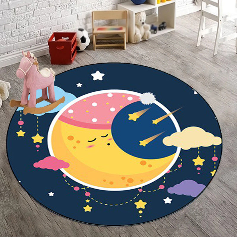 Blue Child's Room Rug Kids Fairy Tales Moon Stars Pattern Area Rug Polyester Anti-Slip Backing Carpet Navy Clearhalo 'Area Rug' 'Rug' 1636836