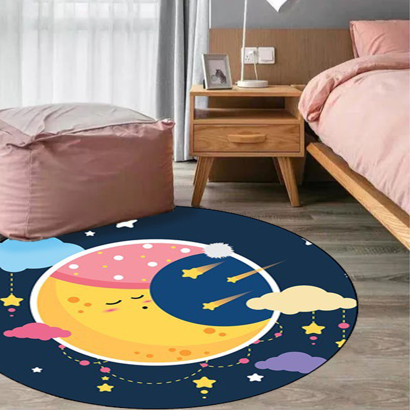 Blue Child's Room Rug Kids Fairy Tales Moon Stars Pattern Area Rug Polyester Anti-Slip Backing Carpet Clearhalo 'Area Rug' 'Rug' 1636837