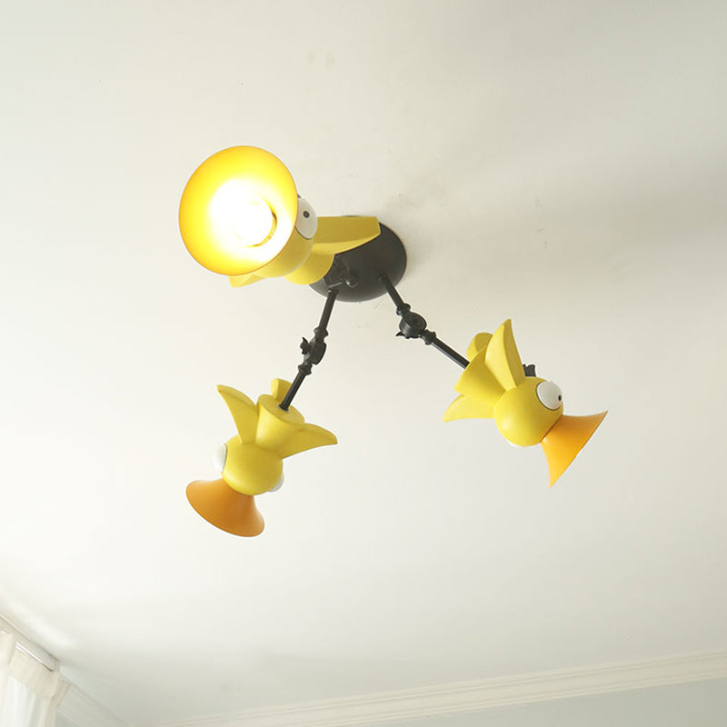 Cartoon Bird Figure Pendant Lighting Contemporary Metal 3 Light Pink/Blue/Yellow Hanging Ceiling Light for Children Room Clearhalo 'Ceiling Lights' 'Close To Ceiling Lights' 'Close to ceiling' 'Semi-flushmount' Lighting' 1636913