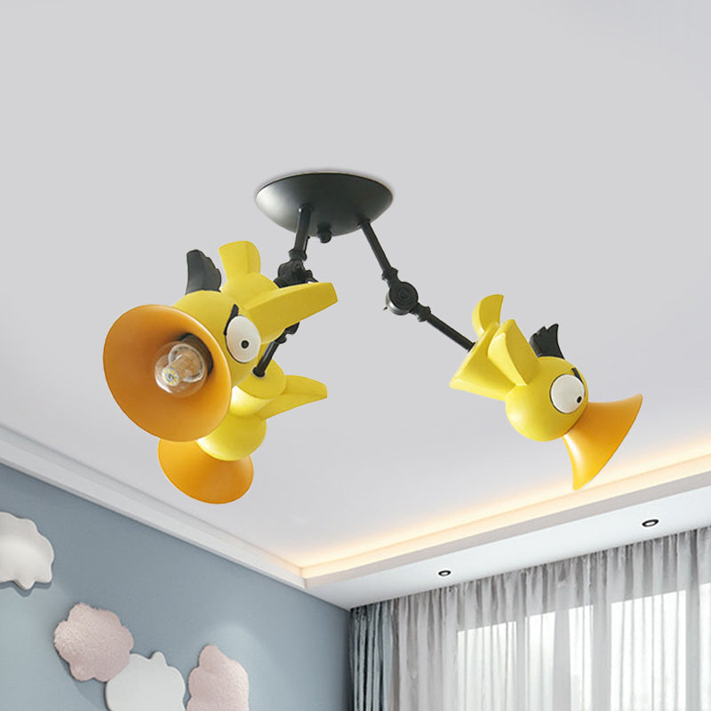 Cartoon Bird Figure Pendant Lighting Contemporary Metal 3 Light Pink/Blue/Yellow Hanging Ceiling Light for Children Room Clearhalo 'Ceiling Lights' 'Close To Ceiling Lights' 'Close to ceiling' 'Semi-flushmount' Lighting' 1636914