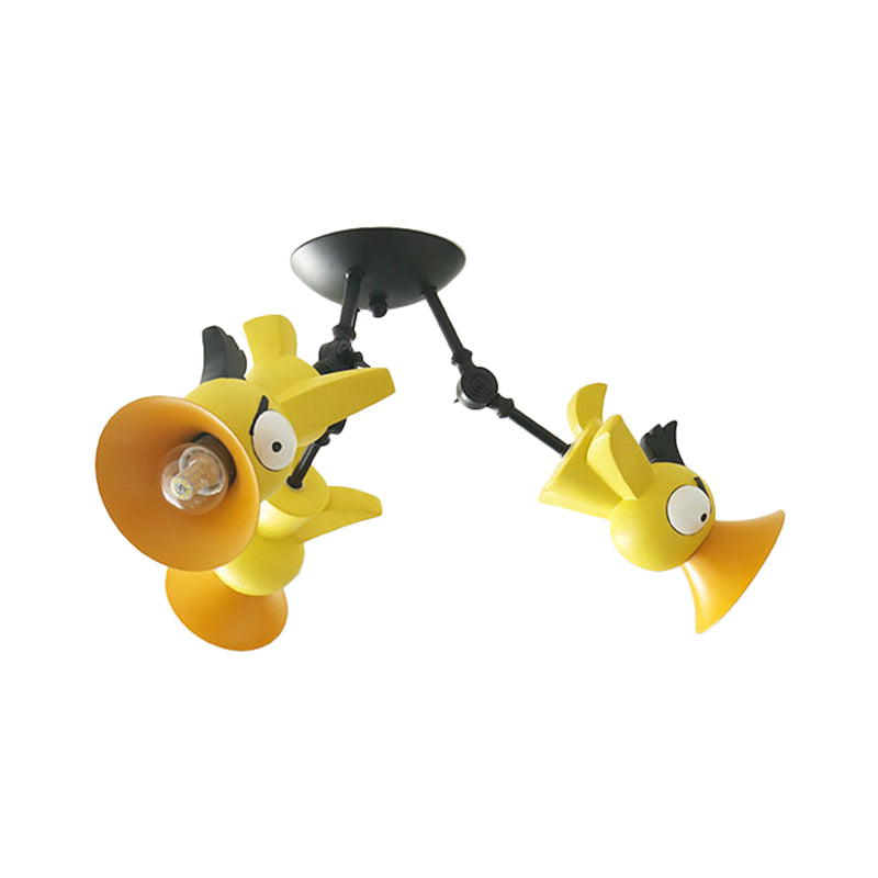 Cartoon Bird Figure Pendant Lighting Contemporary Metal 3 Light Pink/Blue/Yellow Hanging Ceiling Light for Children Room Clearhalo 'Ceiling Lights' 'Close To Ceiling Lights' 'Close to ceiling' 'Semi-flushmount' Lighting' 1636915