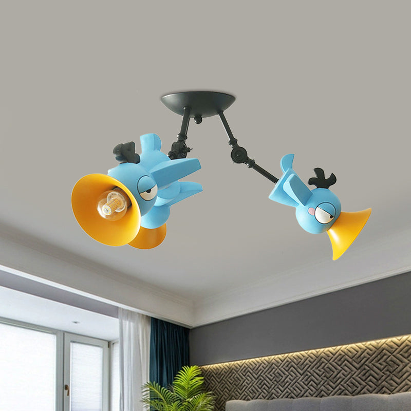 Cartoon Bird Figure Pendant Lighting Contemporary Metal 3 Light Pink/Blue/Yellow Hanging Ceiling Light for Children Room Clearhalo 'Ceiling Lights' 'Close To Ceiling Lights' 'Close to ceiling' 'Semi-flushmount' Lighting' 1636921