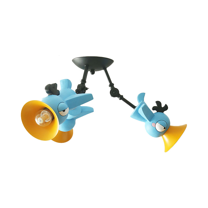 Cartoon Bird Figure Pendant Lighting Contemporary Metal 3 Light Pink/Blue/Yellow Hanging Ceiling Light for Children Room Clearhalo 'Ceiling Lights' 'Close To Ceiling Lights' 'Close to ceiling' 'Semi-flushmount' Lighting' 1636922