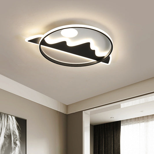 LED Flush Ceiling Lamp Modernist Black Living Room Flush Light Fixture with Mountain and Sun Pattern Clearhalo 'Ceiling Lights' 'Close To Ceiling Lights' 'Close to ceiling' 'Flush mount' Lighting' 1636925