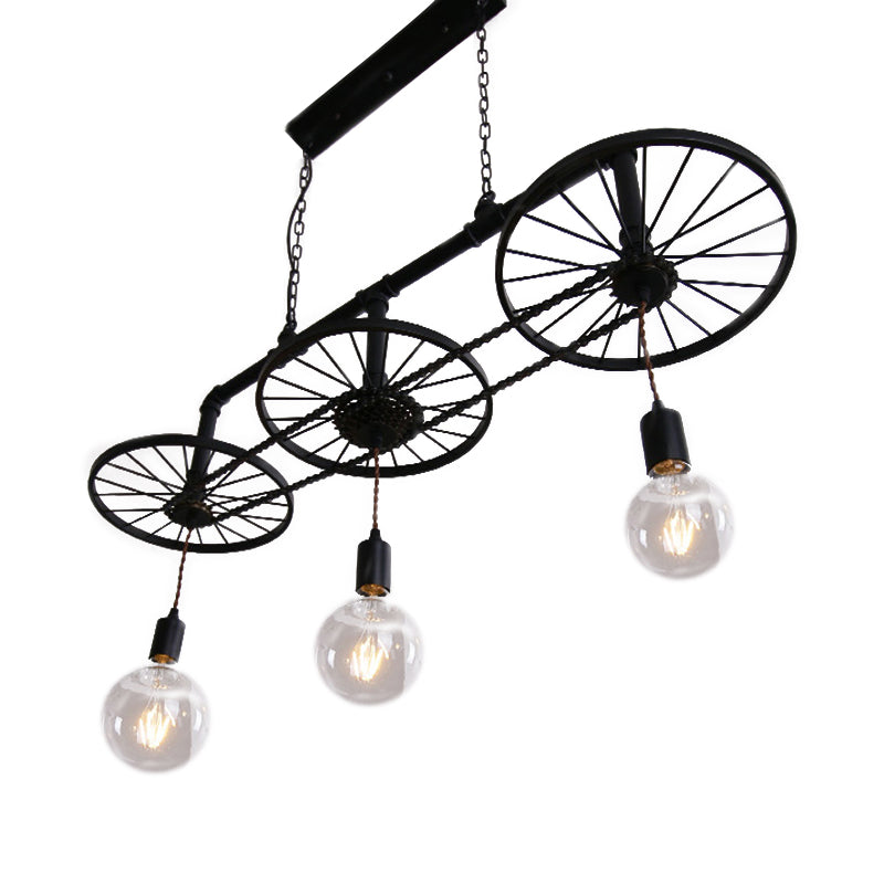 Black 1 Light Island Light Vintage Industrial Wrought Iron Wheel Design Hanging Lamp for Living Room Clearhalo 'Ceiling Lights' 'Island Lights' Lighting' 163693