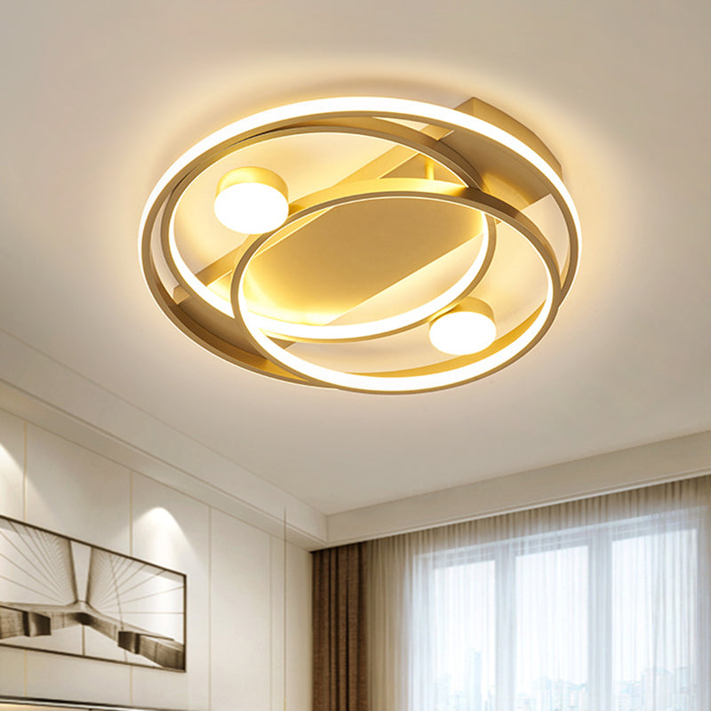 Contemporary Crossing Ring Flush Mount Metallic LED Bedroom Ceiling Light Fixture in Gold, 16"/19.5" Width Clearhalo 'Ceiling Lights' 'Close To Ceiling Lights' 'Close to ceiling' 'Flush mount' Lighting' 1636933