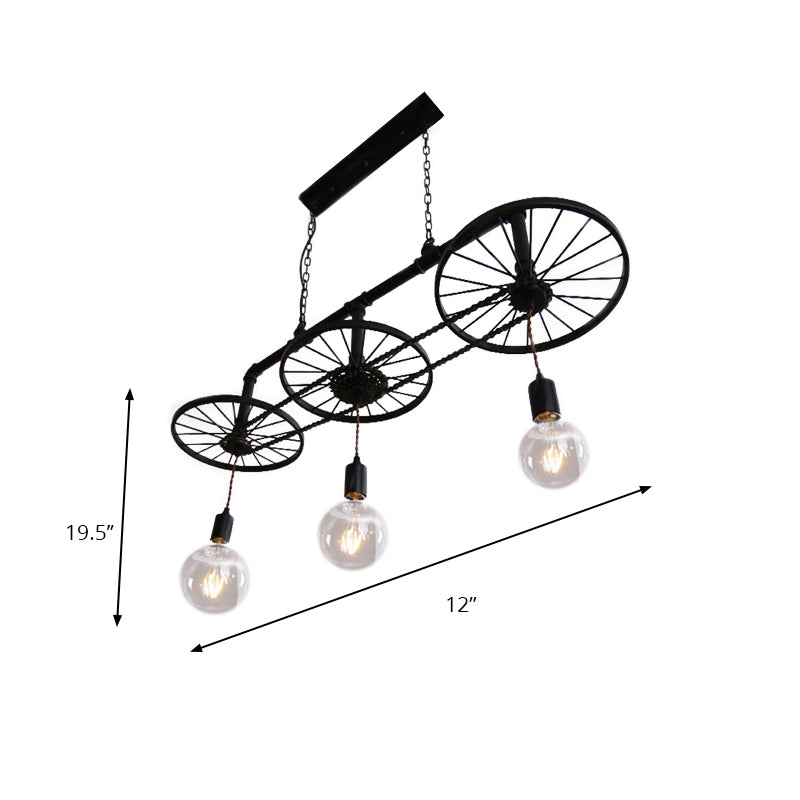 Black 1 Light Island Light Vintage Industrial Wrought Iron Wheel Design Hanging Lamp for Living Room Clearhalo 'Ceiling Lights' 'Island Lights' Lighting' 163694