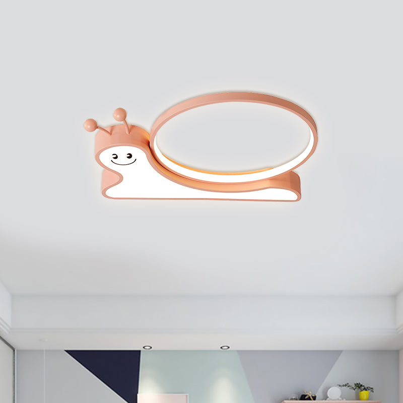 Acrylic Snail Design Flush Light Fixture Cartoon Pink/Blue LED Ceiling Mounted Lamp in Warm/White Light Pink Clearhalo 'Ceiling Lights' 'Close To Ceiling Lights' 'Close to ceiling' 'Flush mount' Lighting' 1636959