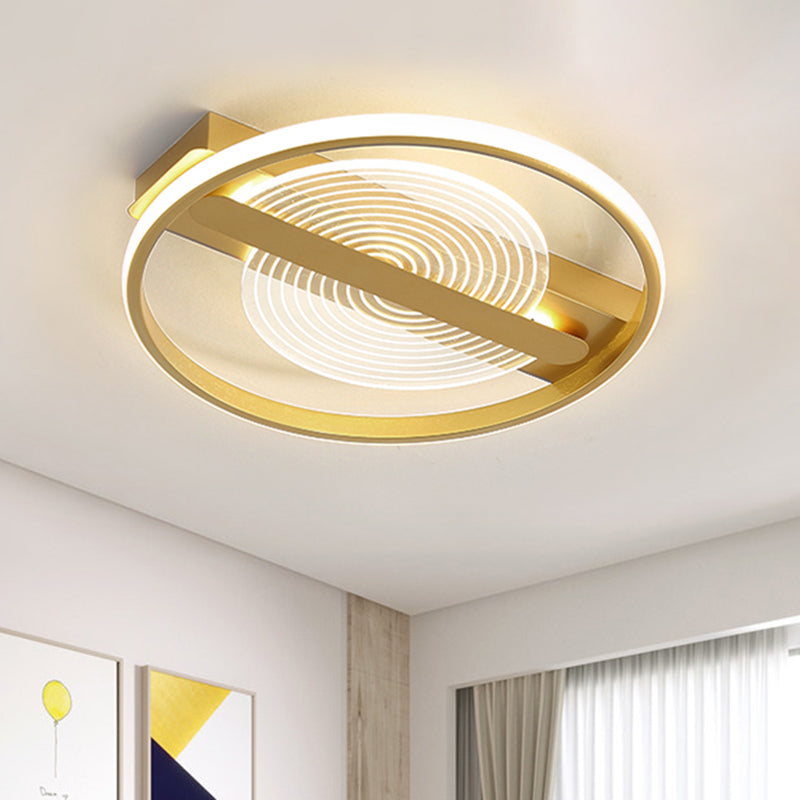 Metal Round Flush Mount Lamp Contemporary 16.5"/20.5" Wide LED Gold Ceiling Lighting in Warm/White Light Gold Clearhalo 'Ceiling Lights' 'Close To Ceiling Lights' 'Close to ceiling' 'Flush mount' Lighting' 1636971