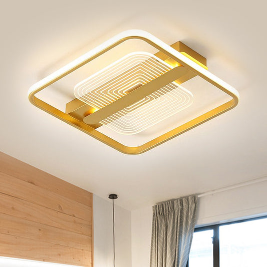 Metallic Square Frame Ceiling Flush Modern LED Gold Flush Mount Lamp in Warm/White Light, 16.5"/20.5" Width Gold Clearhalo 'Ceiling Lights' 'Close To Ceiling Lights' 'Close to ceiling' 'Flush mount' Lighting' 1636976