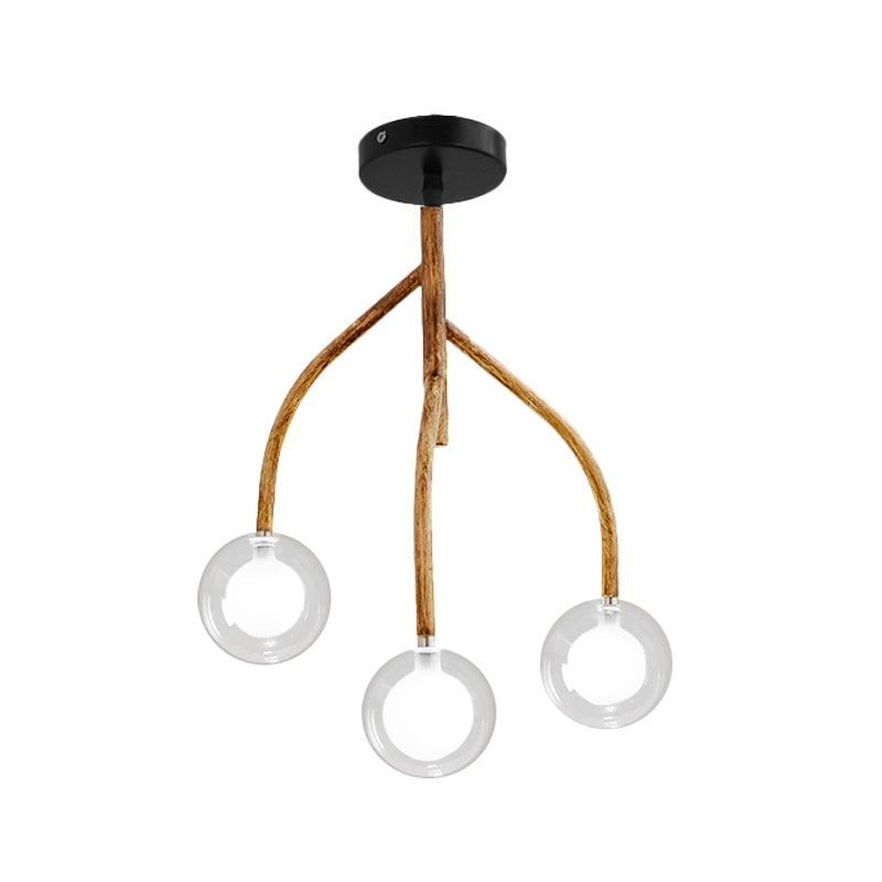 Clear Glass Brown Semi Flush Modo 3 Heads Vintage Flush Light Fixture with Branch Design Clearhalo 'Ceiling Lights' 'Close To Ceiling Lights' 'Close to ceiling' 'Glass shade' 'Glass' 'Pendant Lights' 'Semi-flushmount' Lighting' 1636983