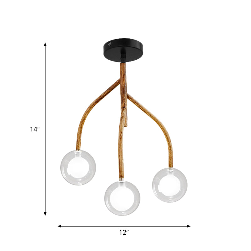 Clear Glass Brown Semi Flush Modo 3 Heads Vintage Flush Light Fixture with Branch Design Clearhalo 'Ceiling Lights' 'Close To Ceiling Lights' 'Close to ceiling' 'Glass shade' 'Glass' 'Pendant Lights' 'Semi-flushmount' Lighting' 1636984