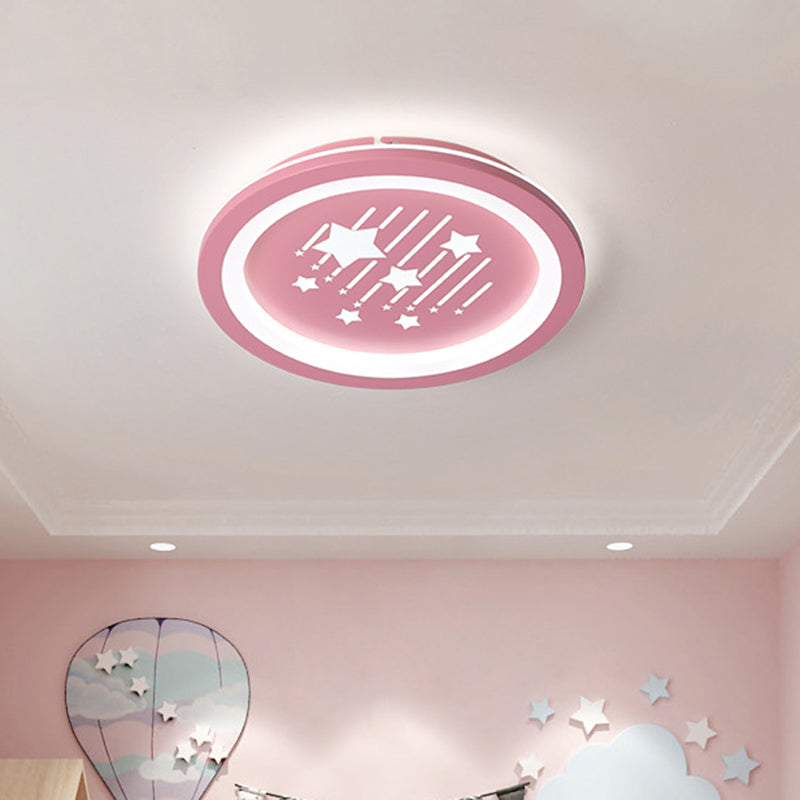 Pink Round Flush Ceiling Light with Star Pattern Contemporary LED Acrylic Flush Mount Lighting for Kid Room, Warm/White Light Pink Clearhalo 'Ceiling Lights' 'Close To Ceiling Lights' 'Close to ceiling' 'Flush mount' Lighting' 1636993