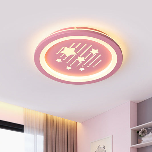 Pink Round Flush Ceiling Light with Star Pattern Contemporary LED Acrylic Flush Mount Lighting for Kid Room, Warm/White Light Clearhalo 'Ceiling Lights' 'Close To Ceiling Lights' 'Close to ceiling' 'Flush mount' Lighting' 1636994