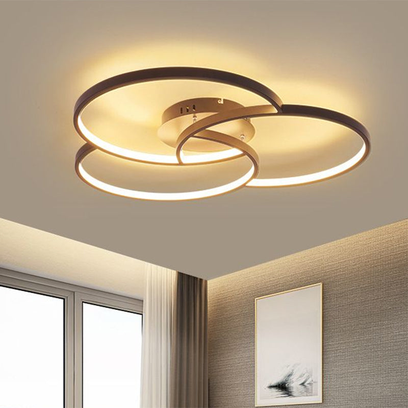 Intersecting Ring Semi-Flush Mount Modern Metal Black/White LED Ceiling Fixture in Warm/White Light, 21.5"/28" Width Clearhalo 'Ceiling Lights' 'Close To Ceiling Lights' 'Close to ceiling' 'Semi-flushmount' Lighting' 1637004