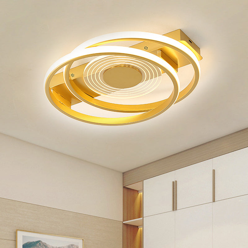 Dual Ring Ceiling Fixture Minimalism Metallic 16.5"/20.5" Wide LED Gold Flush Mount Lamp, Warm/White Light Clearhalo 'Ceiling Lights' 'Close To Ceiling Lights' 'Close to ceiling' 'Flush mount' Lighting' 1637016