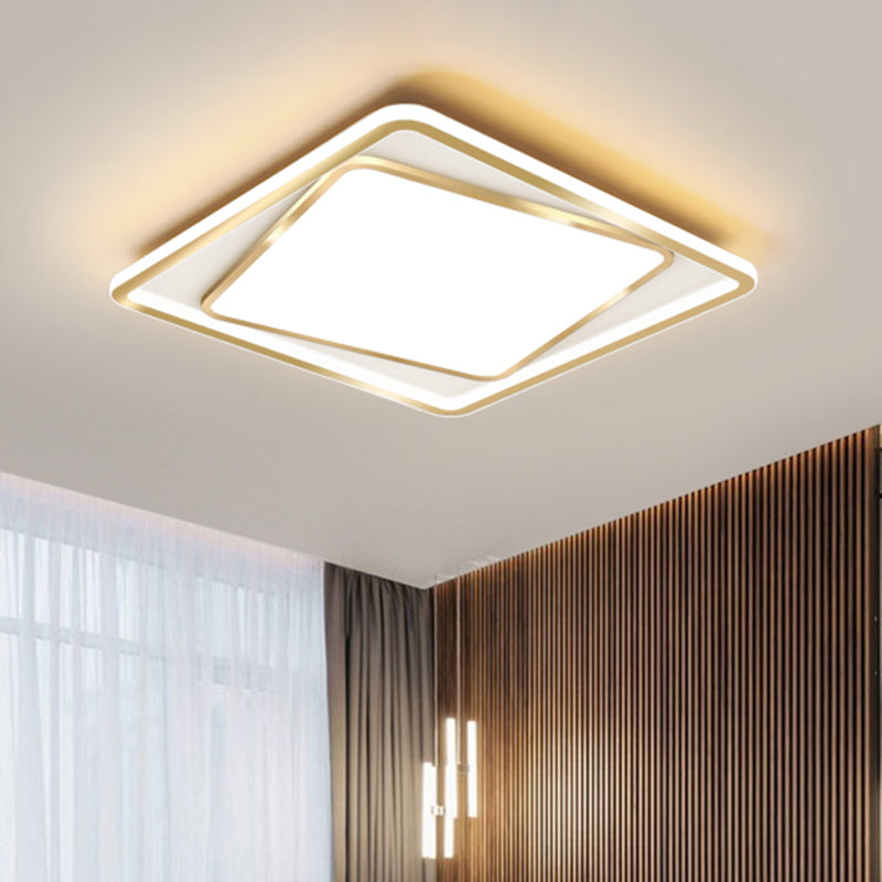 Overlap Square Ceiling Lighting Minimalism Metal 16.5"/20.5" Wide LED Gold Flush Mount Lamp (The customization will be 7 days) Gold Clearhalo 'Ceiling Lights' 'Close To Ceiling Lights' 'Close to ceiling' 'Flush mount' Lighting' 1637020