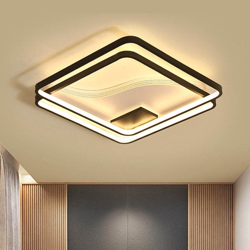 Dual Square Flush Lamp Minimalism Iron 18"/21.5" W LED Black Ceiling Mount Lighting in Warm/White Light Clearhalo 'Ceiling Lights' 'Close To Ceiling Lights' 'Close to ceiling' 'Flush mount' Lighting' 1637026