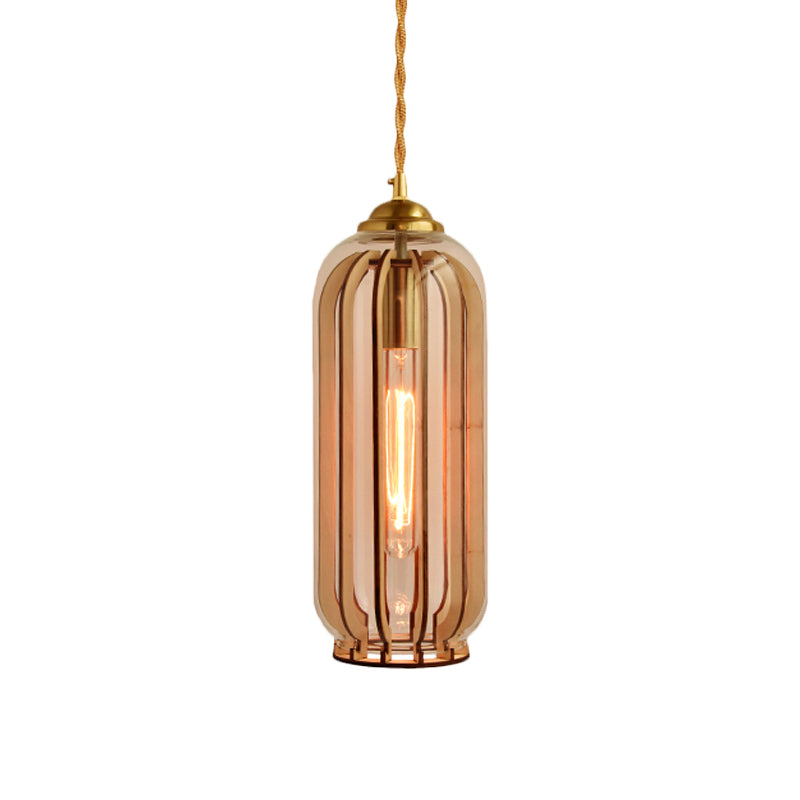Capsule/Dome Dining Room Hanging Lamp Industrial Amber Glass Single Bulb Gold Suspension Light with Stranded Rope Clearhalo 'Ceiling Lights' 'Close To Ceiling Lights' 'Glass shade' 'Glass' 'Industrial Pendants' 'Industrial' 'Middle Century Pendants' 'Pendant Lights' 'Pendants' 'Tiffany' Lighting' 1637032