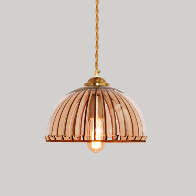 Capsule/Dome Dining Room Hanging Lamp Industrial Amber Glass Single Bulb Gold Suspension Light with Stranded Rope Clearhalo 'Ceiling Lights' 'Close To Ceiling Lights' 'Glass shade' 'Glass' 'Industrial Pendants' 'Industrial' 'Middle Century Pendants' 'Pendant Lights' 'Pendants' 'Tiffany' Lighting' 1637037