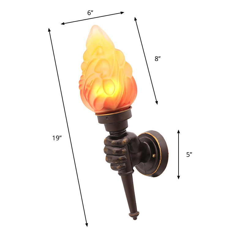 Black 1 Bulb Sconce Light Factory Amber Glass Torch Wall Mounted Lighting with Hand Decor Clearhalo 'Art deco wall lights' 'Cast Iron' 'Glass' 'Industrial wall lights' 'Industrial' 'Middle century wall lights' 'Modern' 'Rustic wall lights' 'Tiffany' 'Traditional wall lights' 'Wall Lamps & Sconces' 'Wall Lights' Lighting' 1637046