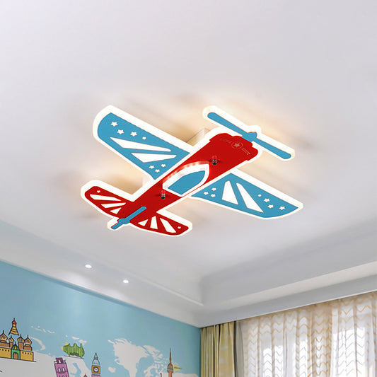 Plane Shape Boy Room Flush Ceiling Light Acrylic Simplicity LED Ceiling Flush Mount in Red and Blue Red-Blue Clearhalo 'Ceiling Lights' 'Close To Ceiling Lights' 'Close to ceiling' 'Flush mount' Lighting' 1637051