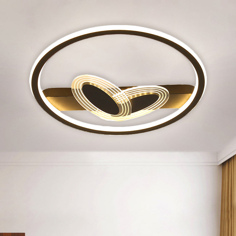 Ring and Bow Flush Mount Modernist Metal Black/Gold LED Ceiling Flush in Warm/White Light, 16"/19.5" Wide Black Clearhalo 'Ceiling Lights' 'Close To Ceiling Lights' 'Close to ceiling' 'Flush mount' Lighting' 1637060