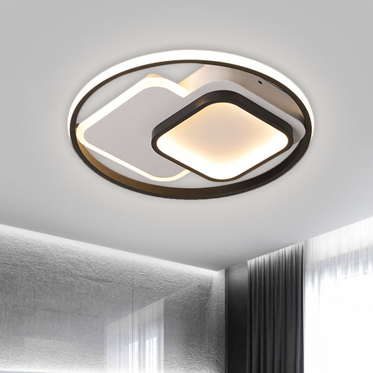 Black Circle and Square Flush Mount Nordic LED Aluminum Ceiling Fixture in Warm/White Light, 16.5"/20.5" W Black Clearhalo 'Ceiling Lights' 'Close To Ceiling Lights' 'Close to ceiling' 'Flush mount' Lighting' 1637079