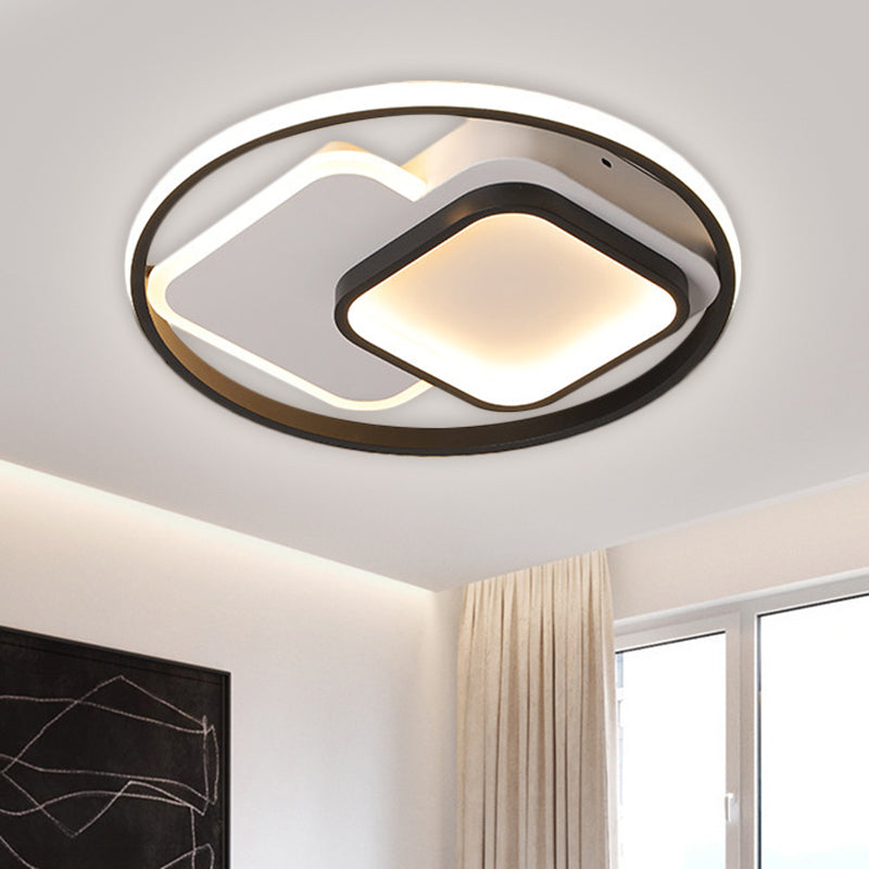 Black Circle and Square Flush Mount Nordic LED Aluminum Ceiling Fixture in Warm/White Light, 16.5"/20.5" W Clearhalo 'Ceiling Lights' 'Close To Ceiling Lights' 'Close to ceiling' 'Flush mount' Lighting' 1637080