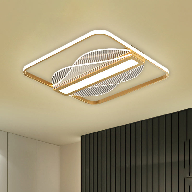 Simplicity LED Flush Mount Gold Squared Bar Decor Ceiling Lighting with Metallic Shade in Warm/White Light, 18"/21.5" Wide Clearhalo 'Ceiling Lights' 'Close To Ceiling Lights' 'Close to ceiling' 'Flush mount' Lighting' 1637094