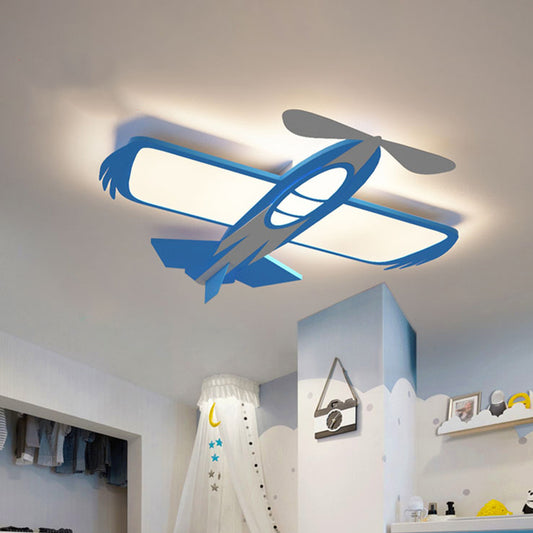 Modern Airplane Figure Flush Mount Light Metallic Nursery Room LED Flush Ceiling Lamp in Blue Blue Clearhalo 'Ceiling Lights' 'Close To Ceiling Lights' 'Close to ceiling' 'Flush mount' Lighting' 1637127